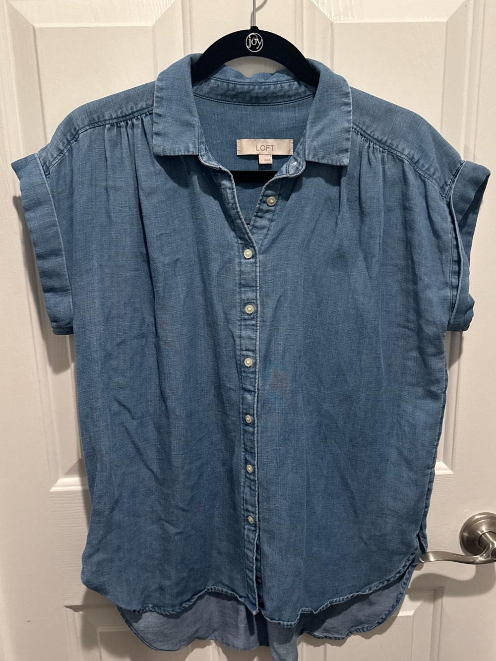 LOFT Medium Wash Blue Denim Short Sleeve Button-Up Shirt Size S